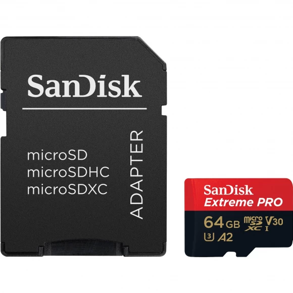 Карта памяти SanDisk microSD 64GB C10 UHS-I U3 R200/W90MB/s Extreme Pro V30 + SD