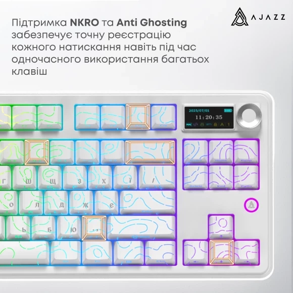 Игровая клавиатура Ajazz AK870 V2 Side Contour White (AK870-V2-S-W